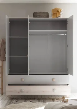 Kinder-Drehtürenschrank FIEN grau/ braun