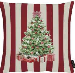 Kissenhülle TANNENBAUM AUF STREIFEN 40x40cm rot