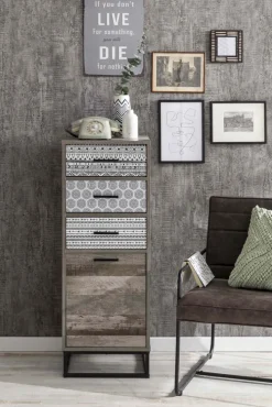 Kommode 39,5 x 106 cm natur/Dekorfolie grau gemustert