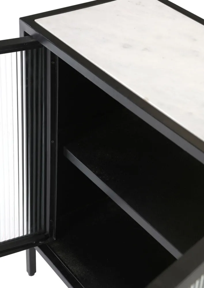 Kommode 70 x 72 cm Platte Marmor weiß/Türfront Strukturglas