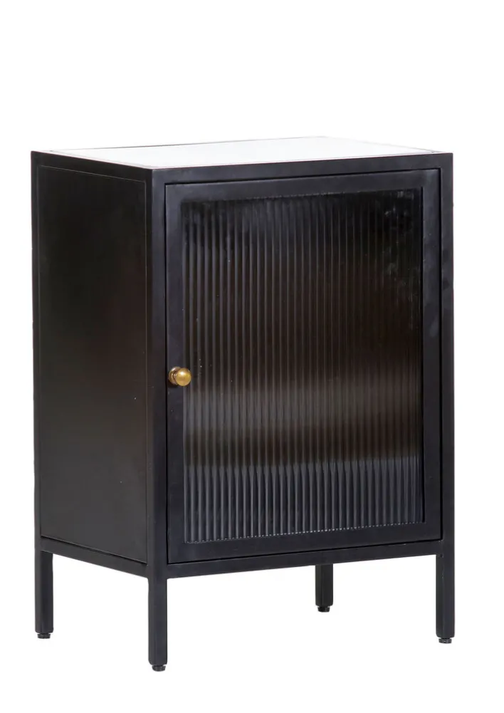 Kommode 48 x 69 cm Platte Marmor weiß/Türfront Strukturglas