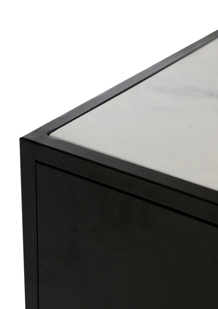 Kommode 48 x 69 cm Platte Marmor weiß/Türfront Strukturglas