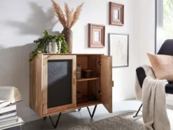 Kommode 80 x 75 cm Schwarz/ Mango massiv