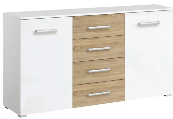 Kommode BURANO 140 x 81 cm Alpinweiß/Sonoma Eiche