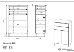 Kommode FEY 60 x 97 cm Eiche/ HG Weiß