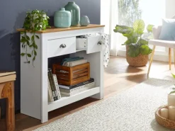 Konsolentisch 85 x 76 cm Eiche weiss braun