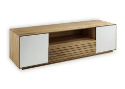 Lowboard 158 x 44 cm Eiche massiv/Glas satinato