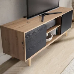 Lowboard 150 x 55 cm Eiche-Dekor/schwarz