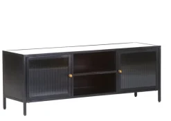 Lowboard 140 x 52 cm Platte Marmor weiß/Türfront Strukturglas