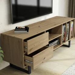 Lowboard 150 x 55 x 40 cm Eiche-Dekor/schwarz