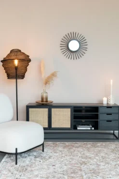 Lowboard JOANNA 150 x 55 cm Rattangeflecht/schwarz