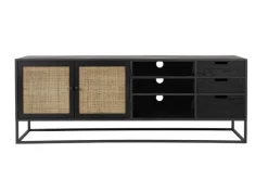 Lowboard JOANNA 150 x 55 cm Rattangeflecht/schwarz