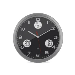 Mebus Digitalwanduhr Metall/Kunststoff Durchmesser 30 cm Schwarz/Alu-/Nickelfarbig/Weiß