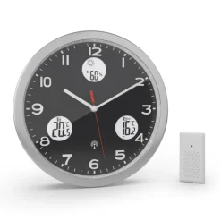 Mebus Digitalwanduhr Metall/Kunststoff Durchmesser 30 cm Schwarz/Alu-/Nickelfarbig/Weiß