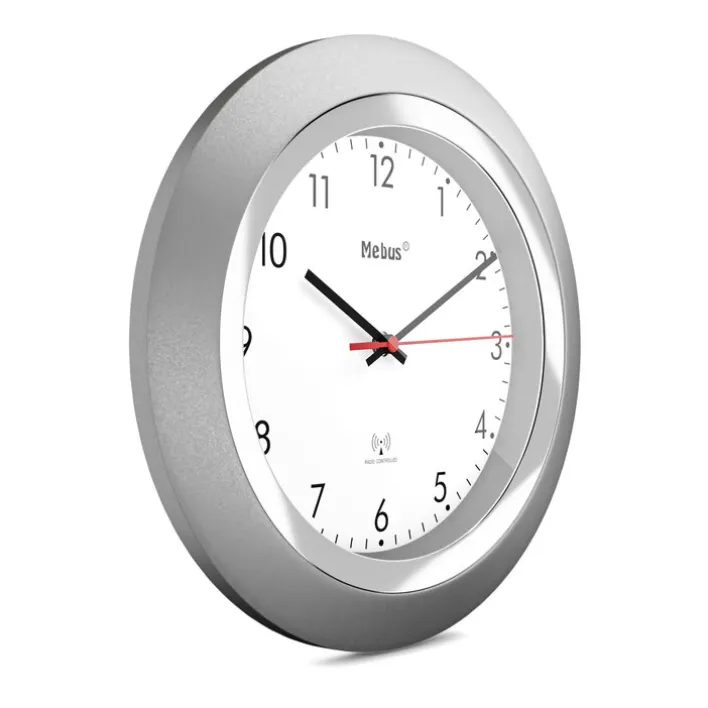 Mebus Funk-Wanduhr 25 cm silberfarbig/schwarz/rot