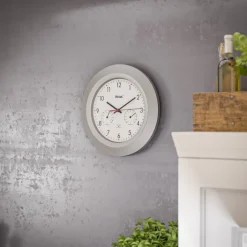 Mebus Funk-Wanduhr mit Thermo- und Hygrometer 30 cm silberfarbig