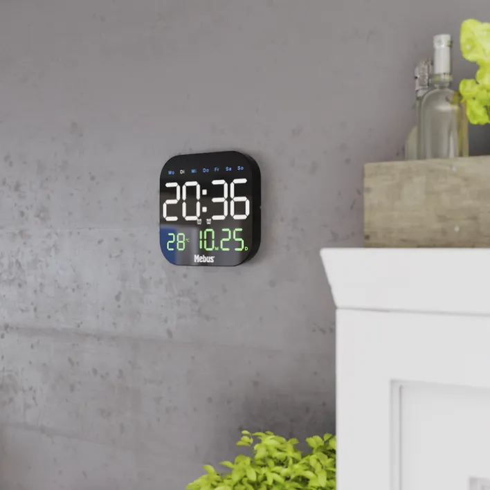 Mebus Quarz-Uhr Kunststoff 18,5 x 18,5 x 2,8 cm Schwarz/Mehrfarbig