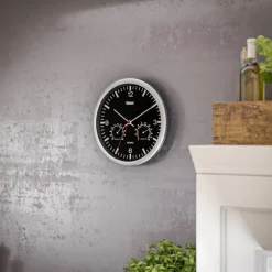 Mebus Quarz-Wanduhr mit Thermo- und Hygrometer 25 cm schwarz