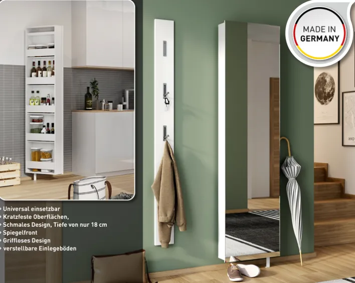 Mehrzweckschrank drehbar 50 x 195 cm Spiegelfront/weiß