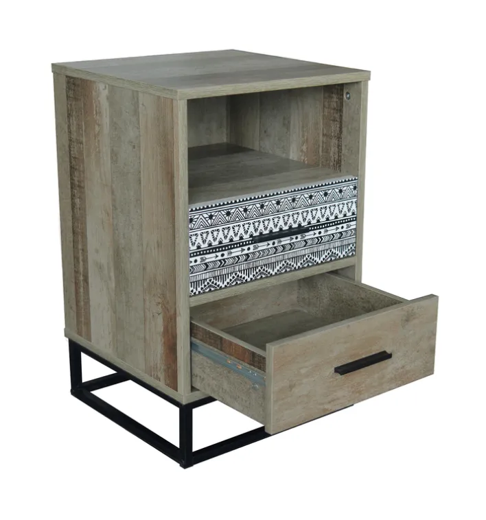 Nachtkommode 39,5 x 62 cm natur/Dekorfolie grau gemustert