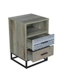 Nachtkommode 39,5 x 62 cm natur/Dekorfolie grau gemustert