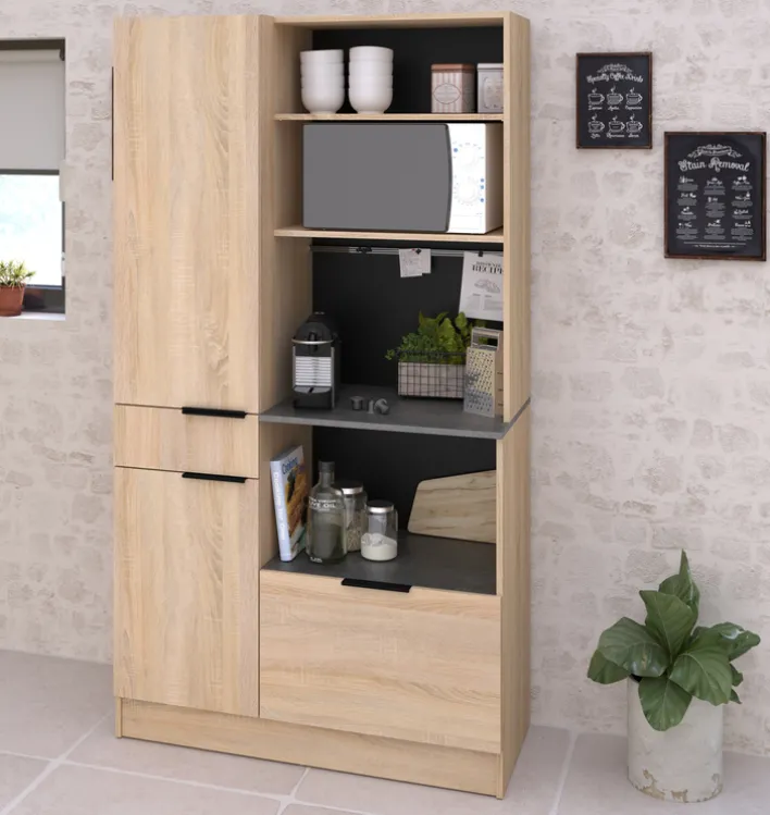Parisot Buffet-Schrank Fumay 100 x 186 cm Eiche Dekor/ schwarz