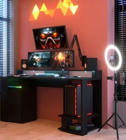 Parisot Gamertisch und Regal mit LED Beleuchtung schwarz