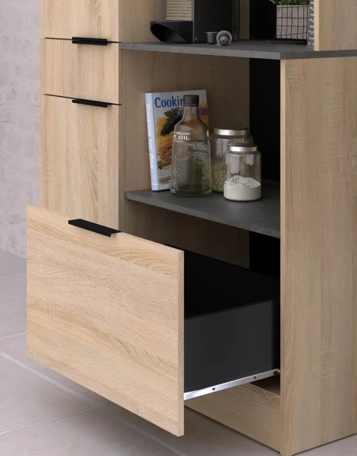 Parisot Küche mit Buffet FUMAY 21 Eiche/Beton-Optik ca. 300 x 186 x 60 cm