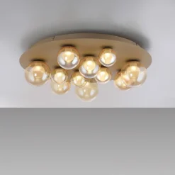 Paul Neuhaus LED Deckenlampe PURE POPUP Glas Ø 60 x 17 cm dimmbar Japandi Broncefarbig/Rauchfarbig & Amber