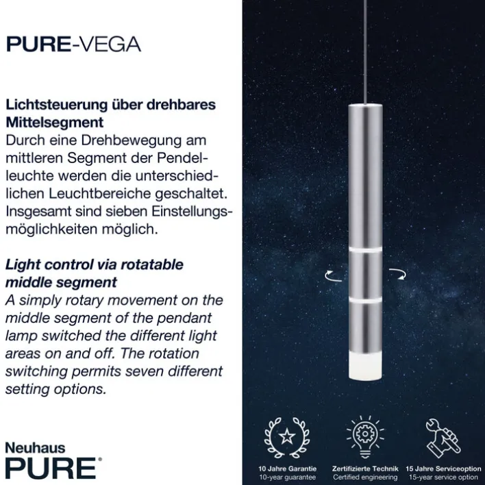 Paul Neuhaus LED Pendelleuchte PURE-VEGA 5 cm alufarbig