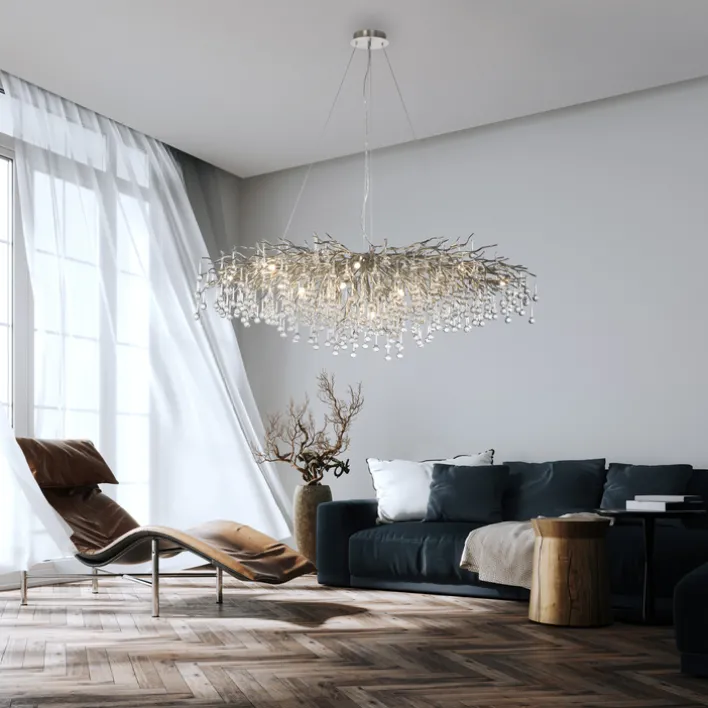 Paul Neuhaus Retrofit Kronleuchter ICICLE 150 x 75 cm stahlfarbig