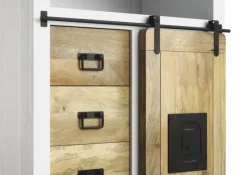 PHILL HILL Highboard LEWIS 90 x 130 x 45 cm Mango massiv/weiß/schwarz