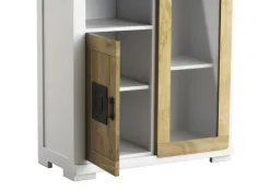 PHILL HILL Vitrine LEWIS 100 x 190 x 45 cm Mango massiv/weiß/schwarz