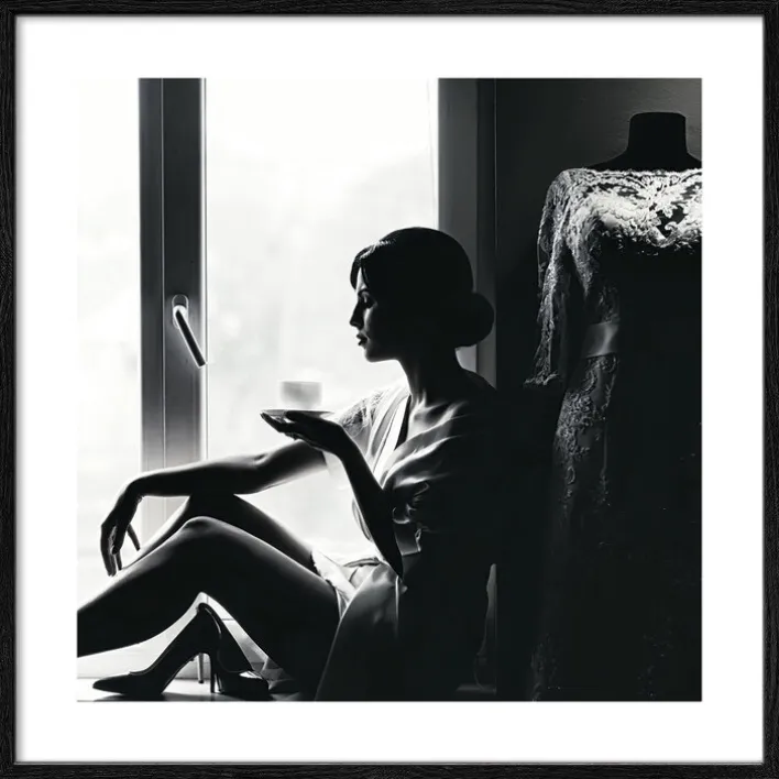 PRO ART Framed-Art Bild LADY DRINKING COFFEE 33 x 33 cm schwarz