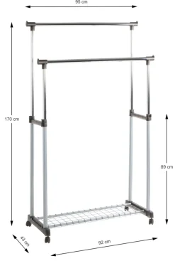 Rollgarderobe 95 x 95-170 x 43 cm Metall chromfarbig