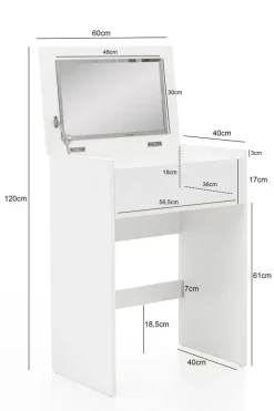 Schminktisch mit Hocker und Spiegel 60 x 81 cm weiß