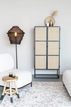 Schrank JOANNA 70 x 145 cm Rattangeflecht/schwarz