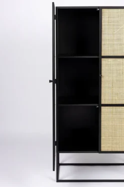 Schrank JOANNA 70 x 145 cm Rattangeflecht/schwarz