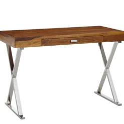 Schreibtisch 120 x 78 cm Braun Silber