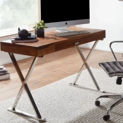 Schreibtisch 120 x 78 cm Braun Silber