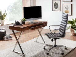 Schreibtisch 120 x 78 cm Braun Silber