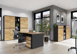 Schreibtisch ANCONA 158 x 79 cm Graphit/ Navarra Eiche