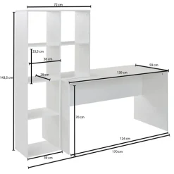 Schreibtisch mit Regal 170 x 144 cm Weiß