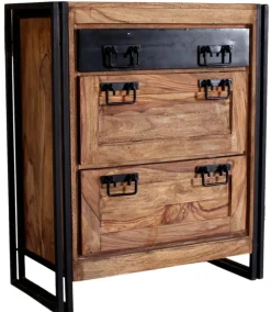 Schuhschrank 80 x 96 cm Natur-Akazienholz massiv/ schwarz