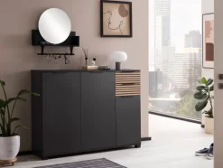 Schuhschrank ALEXA 141,9 x 105,5 cm schwarzmatt/braun