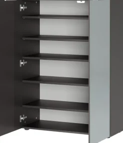 Schuhschrank LEVIN 87 x 120 cm Glasfront Silbergrau/Graphit