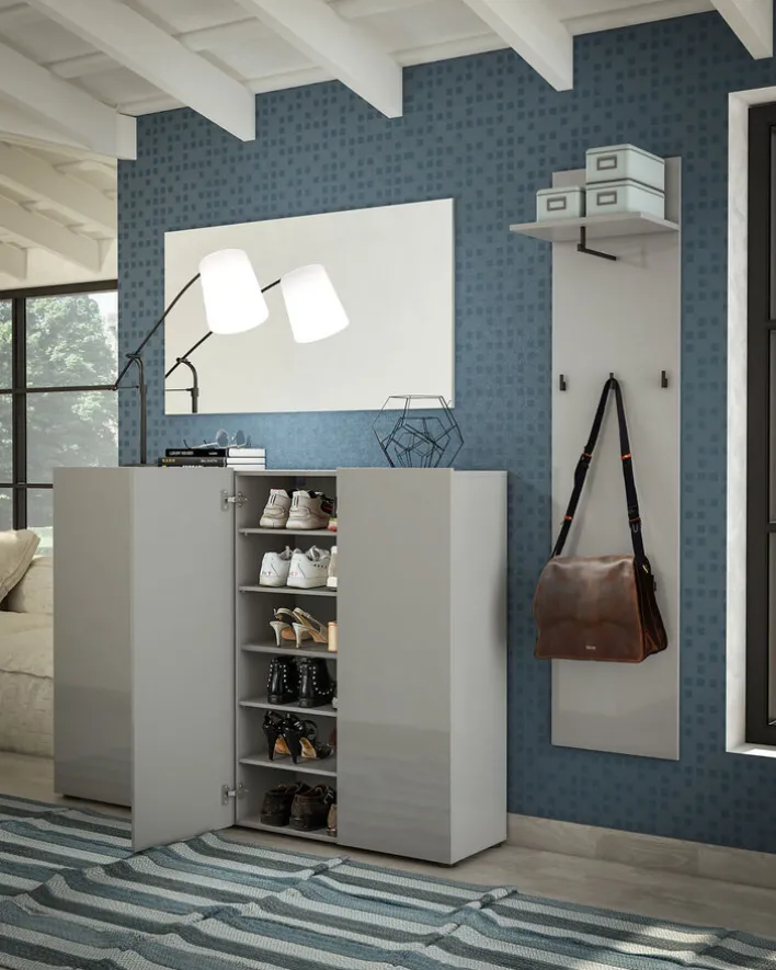 Schuhschrank VERONA 120 x 115 cm Grau Lack Dekor