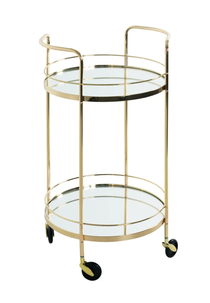 Servierwagen PALAIS Metall Ø 48 cm vermessingt/Spiegelglas