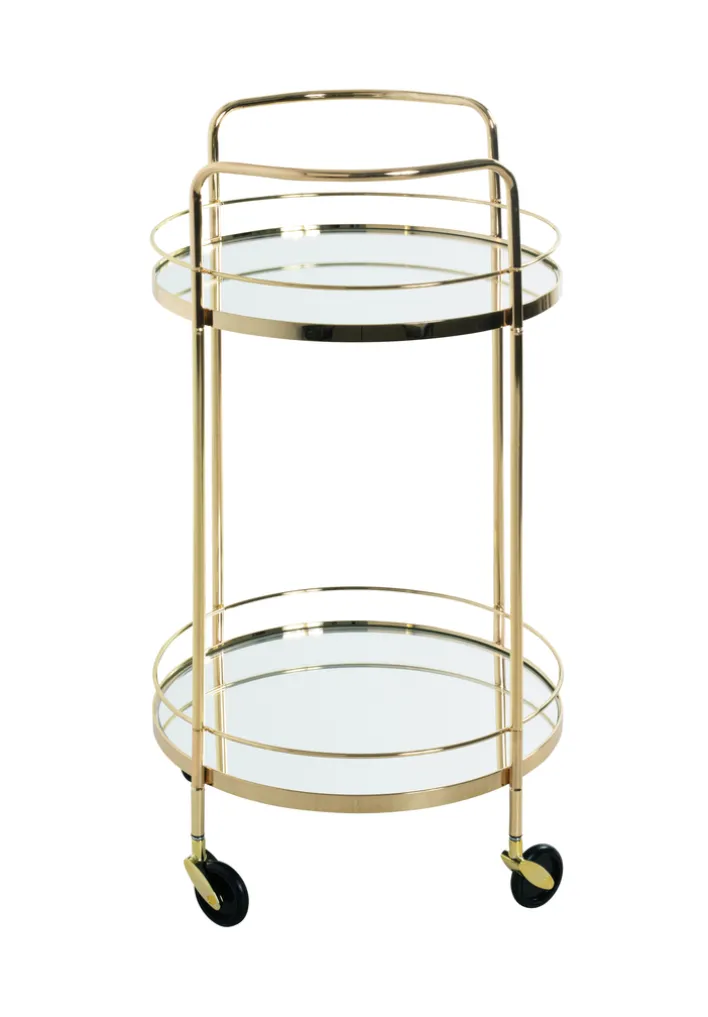 Servierwagen PALAIS Metall Ø 48 cm vermessingt/Spiegelglas