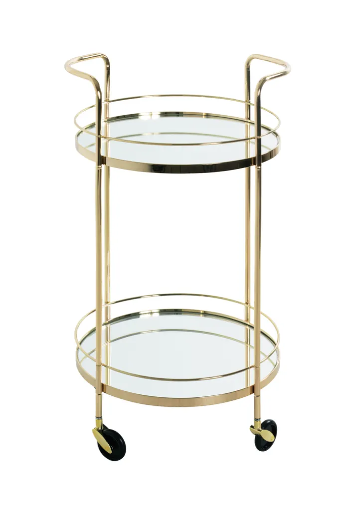 Servierwagen PALAIS Metall Ø 48 cm vermessingt/Spiegelglas